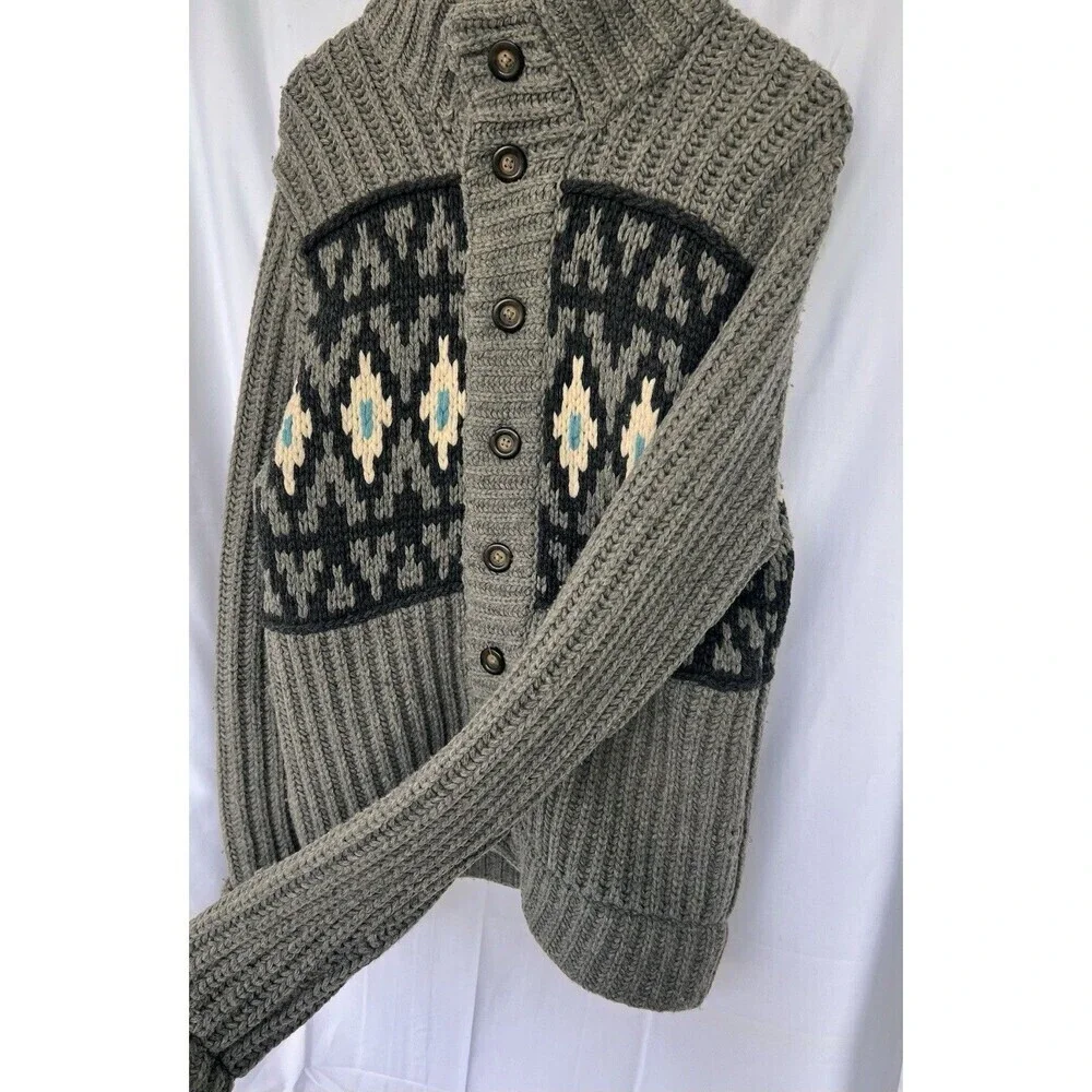 Hollister West Coast Hand Knit Sweater Aztec Cardigan Chunky Thick Western